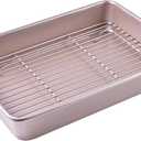 13-Inch Nonstick Roasting Baking Pan with Wire Rack(1Pan & 1Rack), Non-Stick Rectangular Deep Dish Oven-BBQ Bakeware for Oven Baking 13.78" x 9.84" x 2.36" (Champagne Gold)
