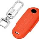 PIFOOG Key Fob Cover Fit for Mazda Leather 4 Buttons Car Keys Case Shell Protector with Metal Keychain Accessories Fits for Mazda 3 6 CX5 CX9 CX3 MX5 Smart Keys Girly Women Orange 1PC