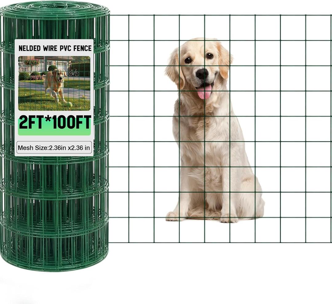 Gisafai 16 Gauge Galvanized Welded Wire Fence 2 ft x 100 ft PVC Coated Hardware Cloth, 2.36" x 2.36" Mesh, Heavy Duty Garden Fencing Roll for Chicken, Dog Yard, Deer Cattle & Animal Protection(Green)