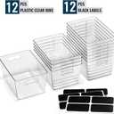 12 PACK LARGE Clear Storage Bins with Handles & Labels, Multiuse Plastic Pantry Organizer Bins for Home Kitchen, Fridge, Freezer, Cabinet, Closet, Bathroom, Shelf, Laundry, RV, Under Sink Organization