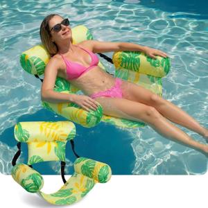 Inflatable Pool Floats Adult Floating Lounge Chairs Blow up Pool Noodles for Adult Heavy Duty Swimming Tropical Plants Fun Pattern Floating Chair for Summer Water Beach Lake Party (Yellow)