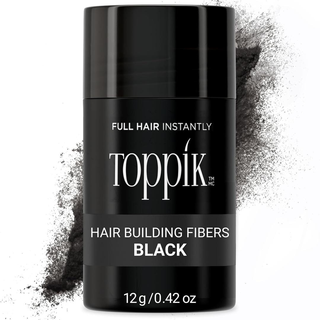 Toppik Hair Building Fibers, Black, 12g Fill In Fine or Thinning Hair Instantly Thicker, Fuller Looking Hair Black for Men Women