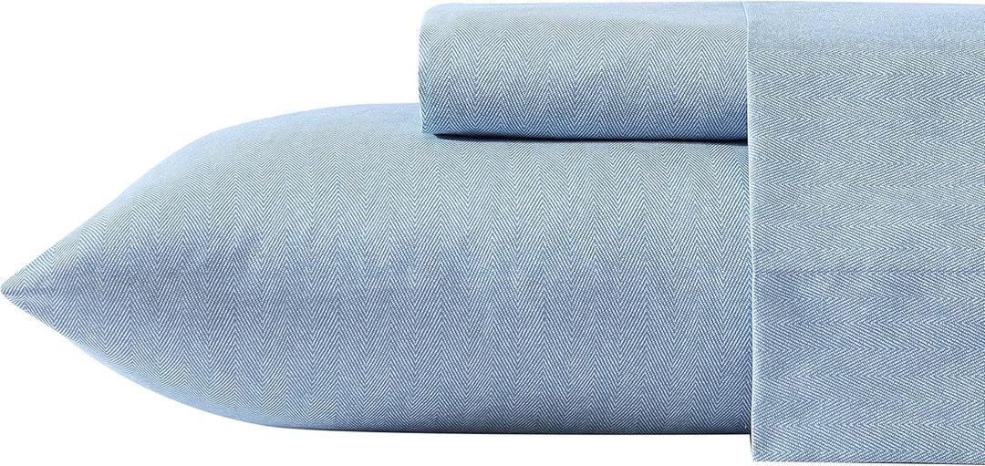 Nautica - Twin/Twin XL Bed Sheets, Deep Pocket Fitted Sheet and Pillowcase Set Elasticized, Dorm Essentials (Herringbone Coastal Blue)
