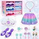 Princess Dress Up for Girls, Dress Up Clothes for Girl with Princess Shoes, Toddler Girls Boutique, Pretend Play Gifts for Little Girl Aged 3-6 Years Old (Pink)