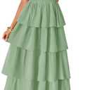 ZESICA Women's Summer Boho Strapless Maxi Dress 2026 Casual Sleeveless Off Shoulder Smocked Tiered Beach Long Sundress (Large, Sage)