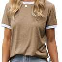 Womens T Shirt Short Sleeve Crew Neck Basic Color Block Tee Tops (Small)