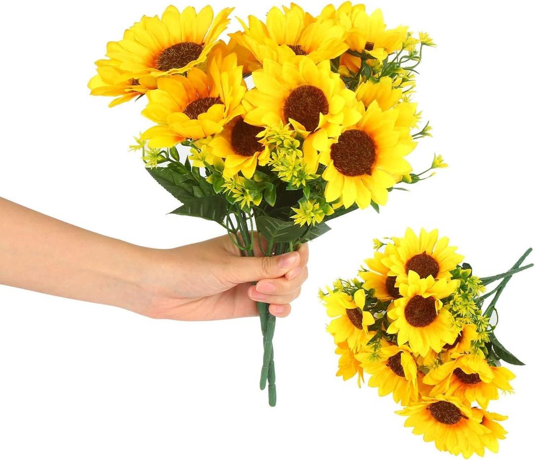 STEFORD 2 Bunches Artificial Sunflowers Bouquet, 3.7 High Realistic Flowers Silk Faux Sunflowers with Stems Great for Indoor &Outdoor Home Decor, Yard, Weddings, Party Decoration