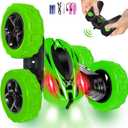 FREE TO FLY Remote Control Car for Boys 8-12: 2.4Ghz Electric Rechargeable Race Stunt Cars Double Sided 360 Rolling Rotating Rotation with Led Headlights (Green)