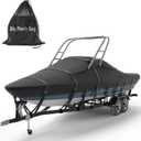 Tuszom 1200D 100% Waterproof Ski & Wakeboard Tower Boat Cover Tear-Proof Trailerable Full Size Boat Cover for Boats with Ski Or Wakeboard Towers (Black, 20'-22'L, Beam Width to 106" W)