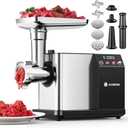AAOBOSI Meat Grinder Electric 3000W Max with Touch Color Screen, Auto-Reverse & Built-in Storage - 3 Speed Settings,Grinding, Sausage & Kibbe Making for Home Use, Stainless Steel (Silver)