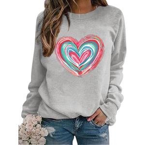 Urvatac Womens Valentine's Day Sweatshirt Funny Love Heart Graphic Pullover Shirts Casual Holiday Long Sleeve Blouse Tops (Gray, S)