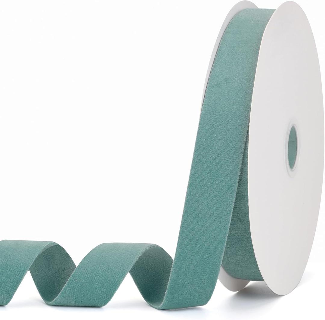 Dusty Green Velvet Ribbon 1 Inch x 20Yd,Double Faced Premium Velvet Ribbon for Gift Wrapping Handmade Crafts Bow Making,Christmas and Wedding Decoration(1" Dusty Green)