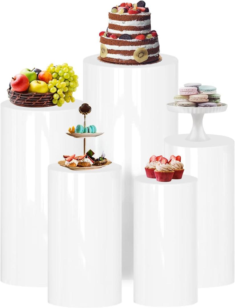 maytopia Cylinder Pedestal Stands for Party 5Pcs, White Round Display Pedestal Stands Table, Cake Flower Pedestal Stand Plinth Pillars for Wedding Bridal Shower Birthday Decoration