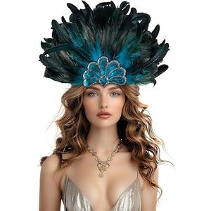 Black Feather Sequin Headwear Carnival Headpiece Showgirl Cosplay Accessories for Women 