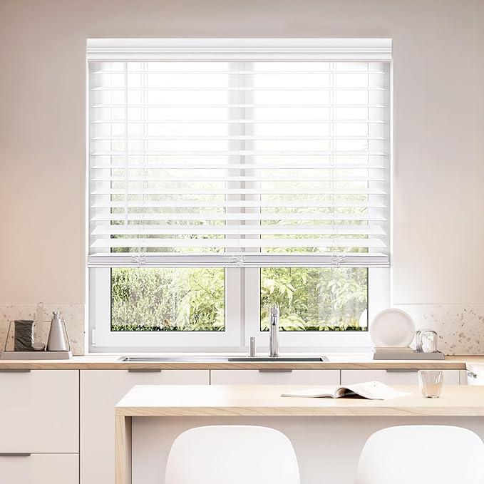 DEZ FURNISHINGS Cordless 2" Faux Wood Blind, 36" W x 72" H, White