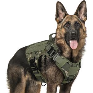 rabbitgoo Tactical Dog Harness for Large, Heavy Duty Pet Harness with Handle, No-Pull Service Vest Large Breed, Adjustable Military Dog Vest for Training Hunting Walking, Green Camo, XL