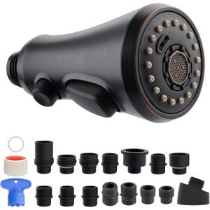 Hibbent Pull Down Kitchen Faucet Head Replacement, NSF/ANSI/CAN 61 & CUPC Certified 3-Function Sink Spray Nozzle with 15 Adapters Compatible with Moen, Delta, Kohler Faucets - Oil-Rubbed Bronze