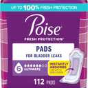 Poise Incontinence & Postpartum Pads for Bladder Leaks, 6 Drop Ultimate Absorbency, Regular Length, 112 Count, Packaging May Vary