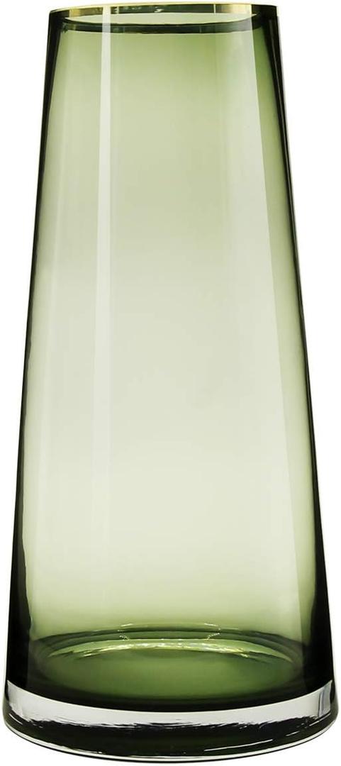 10 Green Glass Vase with Gold Mouth for Centerpieces Home Wedding Decoration (Large)