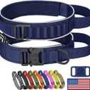 HYDEME Tactical Dog Collar, Alpine Loop Adjustable Military Training Nylon Dog Collars with Handle and Reflective for Small Medium Large Dogs, with Airtags Protective Case & Patches.(L,Deepblue)
