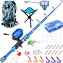 Lanaak Kids Fishing Pole, Kids Portable Telescopic Fishing Rod Set, Tackle Box and Fishing Net Combo Kit, Kids Fishing Gear for Boys and Girls Age 5-10 and Youth (Camo Blue)