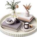 24 in Large Round Ottoman Tray, Decorative Serving Tray,Cream