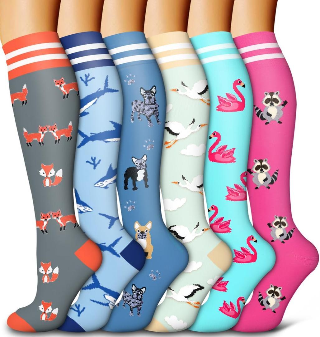 6 Pack Copper Compression Socks for Women and Men Circulation-Best Support for Medical, Running,Nursing,Athletic (Small-Medium, D-assorted18)