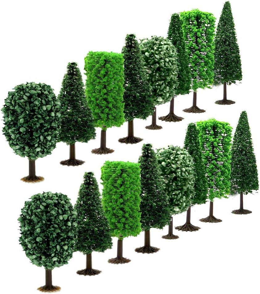 Miniature Trees and Model Trees with Base Bushes Diorama Trees Woodland Model Train Scenery Fake Trees for DIY Landscape, 16 PCS by Baryuefull
