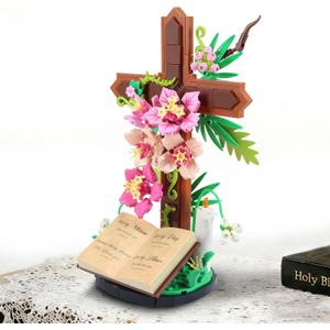 Jesus Cross Flower Building Set for Adults, Decorative Cross Building Blocks, Great Easter, Christmas, Christian, Birthday Gifts for Mothers Day, Women, Adults (363 PCS)