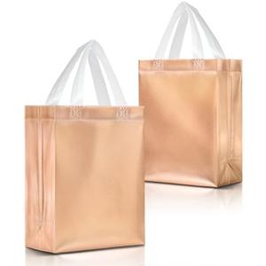Nush Nush Rose Gold Gift Bags Set of 9 - Reusable Gift Bags Medium Size With Handles - Ideal Goodie Bag for Bachelorette Party Favors, Christmas, Bridal Shower, Rose Gold Party Supplies - 8Wx4Dx10H