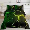 Wowelife Geometry Queen Comforter Sets, Hexagon Bedding Set Queen Size Green Yellow, Premium 5-Piece Black Neon Lights Comforter Set, and Soft for Teen Girls, Boys and Adults