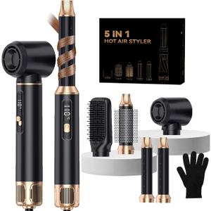 Hair Dryer Brush 5 in 1, Blow Dryer Brush Set with Air Curler Wrap Hair Styler, Negative Ionic Blow Dry Brush, Detachable Hair Tool for Curling, Volumizer,Straightener,Drying