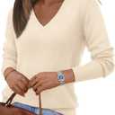 LILLUSORY V Neck Lightweight Sweaters for Women 2025 Fall Outfits Long Sleeve Knit Pullover Tops Trendy Fashion (L)
