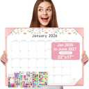 Gannyfer Desk Calendar 2026 with Desktop Mat, Simplified Large 22" x 17" Desktop Pad Calendar, 18 Month Desk Calendar, Use Jan 2026 to June 2027, Office Supplies Perfect for Home School and Office - Pink(6 Stickers Included)