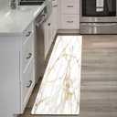 Mrcrypos Gold White Kitchen Rugs Cushioned Anti Fatigue Marble Kitchen Runner Rug PVC Waterproof Leather Long Kitchen Rug Non Slip Floor Comfort Mat for Kitchen Sink Laundry Office 23.5" W x 70" L