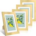 2 x 5x7 Picture Frame Set of 4, 5 x 7 Wood Photo Frames with Mat for 4x6, Wooden Frame with Real Glass Cover for Wall and Tabletop Display,Gold
