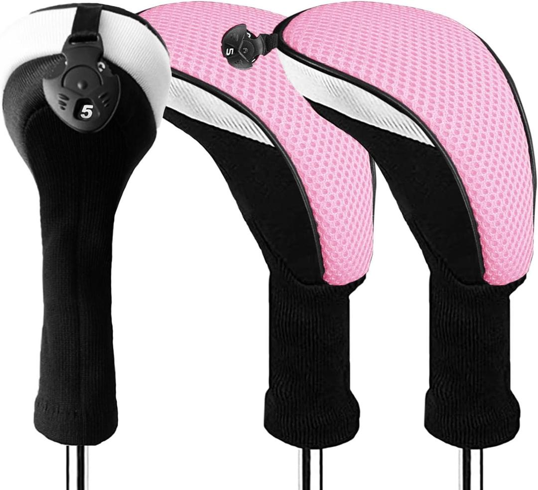 Golf Club Head Covers for Woods and Driver Hybrids Fairway Value Pack Protective Clubs Headcovers with Interchangeable No.Tags 1 3 5