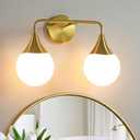 Bathroom Vanity Light Fixtures: 2-Light Mid Century Farmhouse Bathroom Lighting Fixtures Over Mirror - Brushed Gold Wall Sconce with Frosted Globe Glass for Hallway Restroom