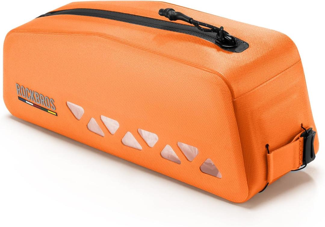 ROCKBROS Top Tube Bike Bag Waterproof Bike Frame Bag Lightweight Buckle Lock Design TPU Material Top Tube Bag Easy Install Cycling Top Tube Front Frame Pack 1L Capacity (Orange)
