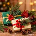 Suncalla 12 Pack Lighted Artificial Christmas Pick Pine Branches with Red Berry Stems 17 Inch Real Touch Faux Norfolk Cedar Branch with Flower for Vase Garland Xmas Home Decoration Craft(Norfolk)