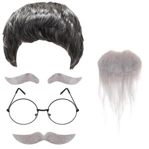 Gvhntk Old Man Wig And Mustache Set Old Man Costume Kit Grandpa Costume Accessories Grey Wig Fake Beard Eyebrows Glasses for Men Adults Teens for Halloween