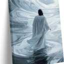 Jesus Christ Walking On Water Canvas Wall Art Mystical Christian Picture Wall Decor Surreal Religious Artworks Poster Print Painting for Living Room Bedroom Church Home Decoration, Size 16x24