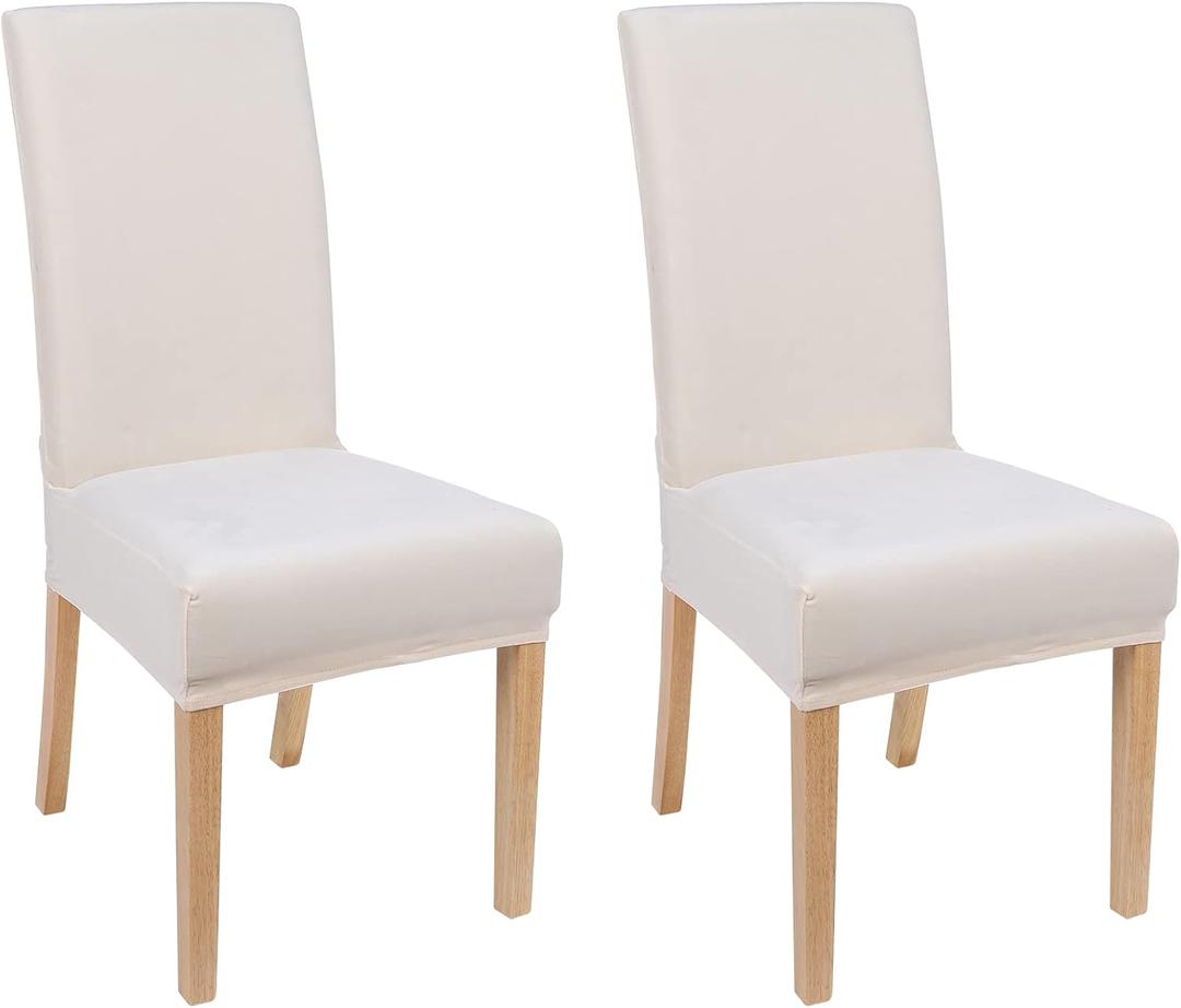 Smiry Velvet Stretch Chair Covers for Dining Room Set of 2, Soft Fit Removable Washable Kitchen Parsons Chair Slipcover Protector, Cream