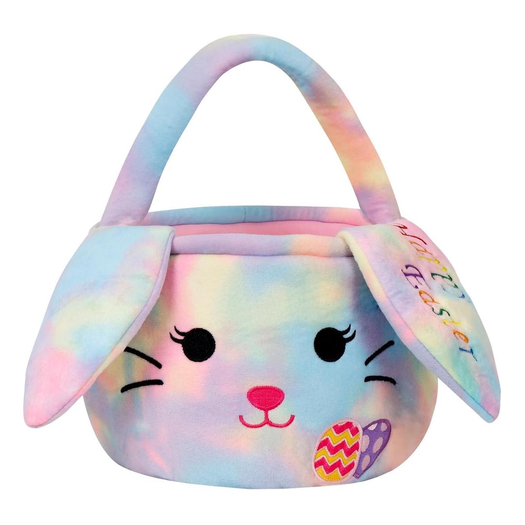 Easter Baskets for Kids,Plush Egg Hunting Easter Buckets with Handle Folded Ears, Gifts Boys Girls (Multi)