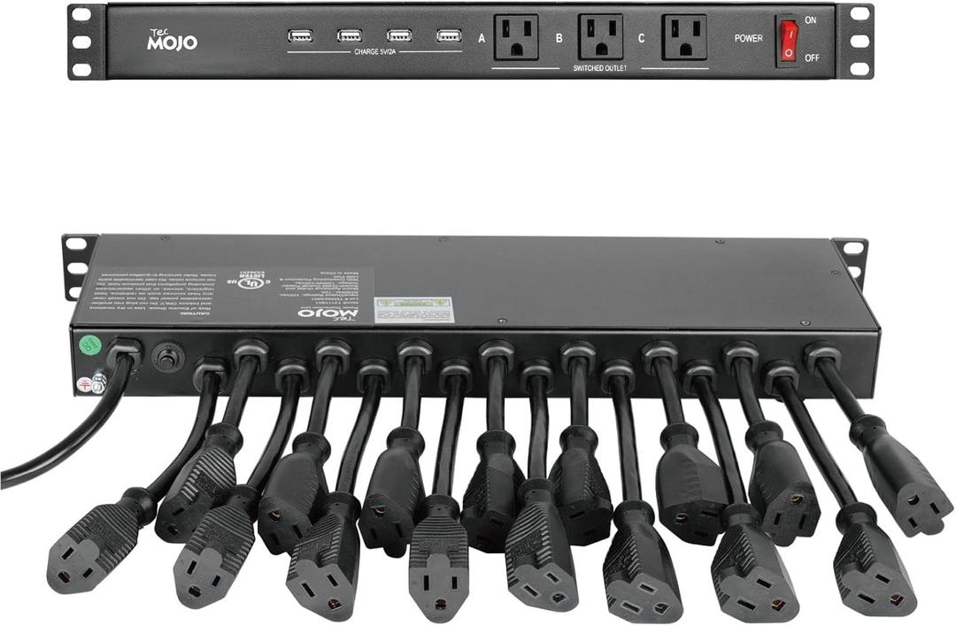 Tecmojo 1U Rack Mount 19 Outlet PDU Power Distribution Unit Power Strip Circuit Breaker fits 19-inch AV/Network/Server Cabinet/Closet/Enclosure (19 Outlets/12A/USB+Overloading Protection)