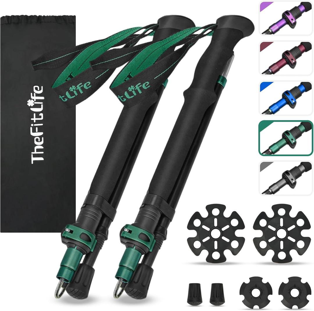 TheFitLife Collapsible Trekking Poles for Hiking  Lightweight Folding Walking Sticks for Men and Women with Extra-Long Foam Handle and Metal Flip Lock (115-135cm for 5'5''-6'2'' Height, Green) TheFitLife Collapsible Trekking Poles for Hiking  Lightweight Folding Walking Sticks for Men and Women with Extra-Long Foam Handle and Metal Flip Lock (115-135cm for 5'5''-6'2'' Height, Green)