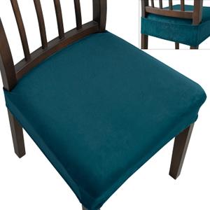 KELUINA Dining Chair Seat Covers, Stretch Velvet Chair Seat Slipcovers Protector, Removable Washable Kitchen Chair Covers for Dining Room Chairs (Set of 2, Teal)