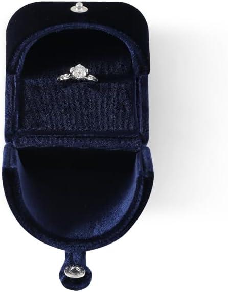 Velvet Ring BoxEngagement Jewelry Gift Boxes Holder for Women,Ceremony Rings Display for Proposal,Wedding Day Case (Blue)