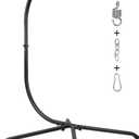 Elevon Hammock Chair Stand Only, Hanging Hammock Swing Stand for Outside with Buckle and Spring Hook, 400lb Capacity Heavy Duty Steel C-Stand with Stable Base for Egg Chair Outdoor Indoor (Black)