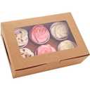 30-Set Cupcake Boxes with Inserts and Window Hold 6 Cupcakes, 9.4'' x 6.3'' x 3'', Brown Food Grade Kraft Cupcake Holder for Cookies, Muffins, Bakeries